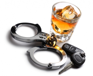 dui with whiskey, handcuffs, and car keys